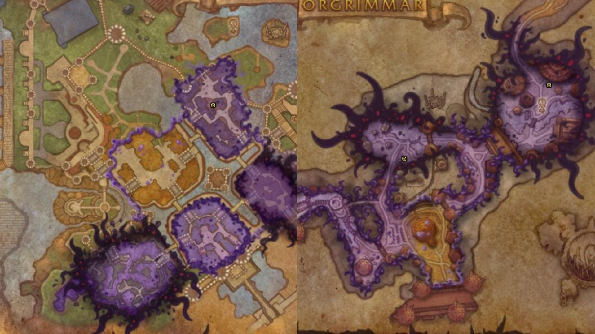 The map on the left is where you can find Black Blood Bar in Stormwind and the second has Big Keech and the other Black Blood Bar. (Image via Blizzard Entertainment)